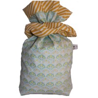 Geschenkbeutel Verpackung aus Stoff Gänseblümchen türkis mit gelb