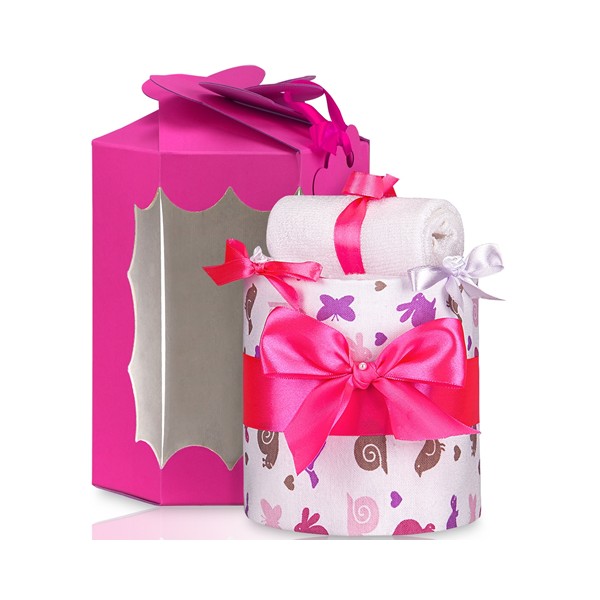 Windeltorte Schnecke pink in Geschenkverpackung klein