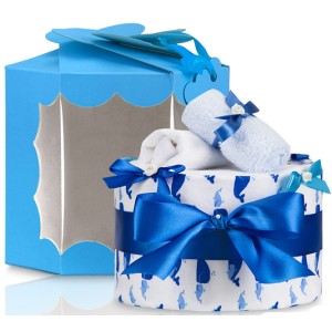 Windeltorte Wal blau in Geschenkverpackung gro&szlig;