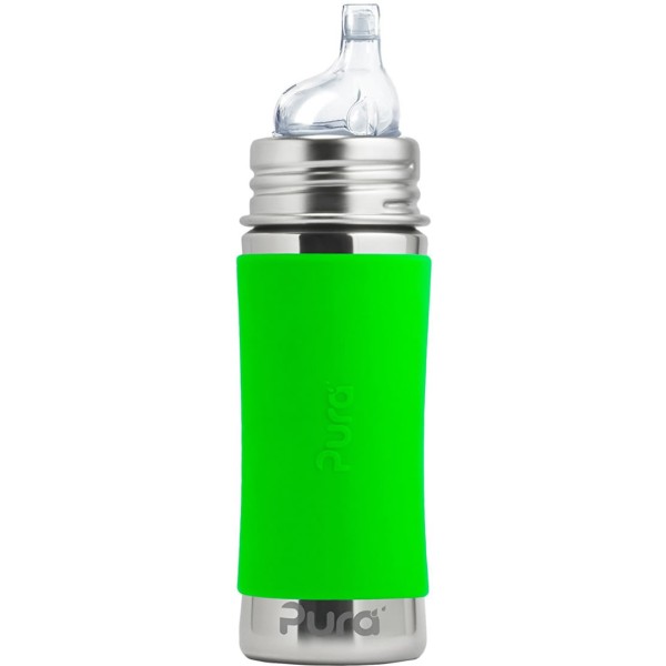 Purakiki Trinklernflasche 300 ml mit Silikon-Sleeve grün