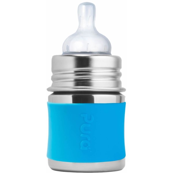 Purakiki Babyflasche 125 ml mit Silikon-Sleeve aqua