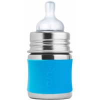 Purakiki Babyflasche 125 ml mit Silikon-Sleeve aqua