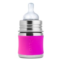 Purakiki Babyflasche 125 ml mit Silikon-Sleeve pink