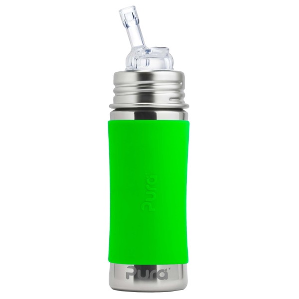 Purakiki Trinkflasche Sippy Trinkhalm 300 ml mit Silikon-Sleeve grün