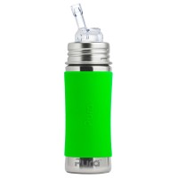 Purakiki Trinkflasche Sippy Trinkhalm 300 ml mit Silikon-Sleeve grün