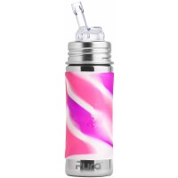 Purakiki Trinkflasche Sippy Trinkhalm 300 ml mit Silikon-Sleeve pink swirl