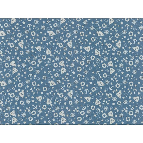 Jeansstoff Meterware Anker, Sterne, Schiffe rauchblau