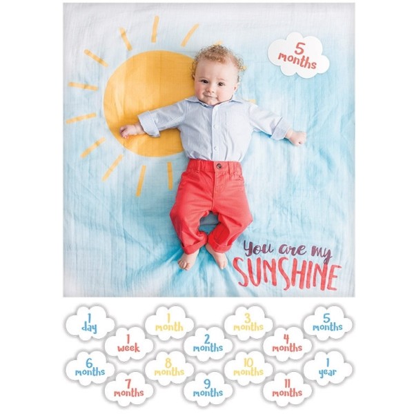 Babys First Year Swaddle-Blanket & Karten Set - You are my Sunshine