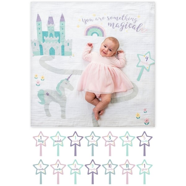 Babys First Year Swaddle-Blanket & Karten Set - Something Magical