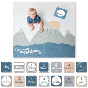 Babys First Year Swaddle-Blanket & Karten Set - I will move Mountains