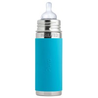 Purakiki Isolierte Babyflasche 260 ml mit Silikon-Sleeve ISO aqua