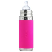 Purakiki Isolierte Babyflasche 260 ml mit Silikon-Sleeve ISO pink