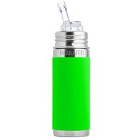 Purakiki Isolierte Trinkflasche mit Sippy Trinkhalm 260 ml mit Silikon-Sleeve ISO grün
