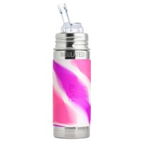 Purakiki Isolierte Trinkflasche mit Sippy Trinkhalm 260 ml mit Silikon-Sleeve ISO pink swirl