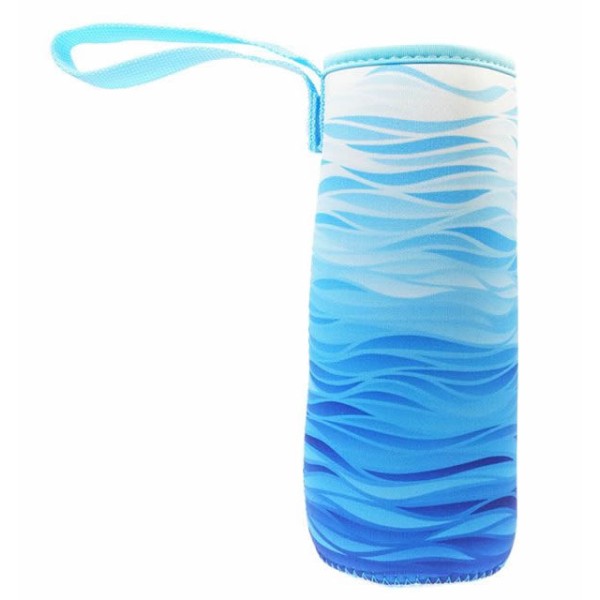 Blümchen Neoprene Sleeve Flaschenhülle lang Blaue Wellen