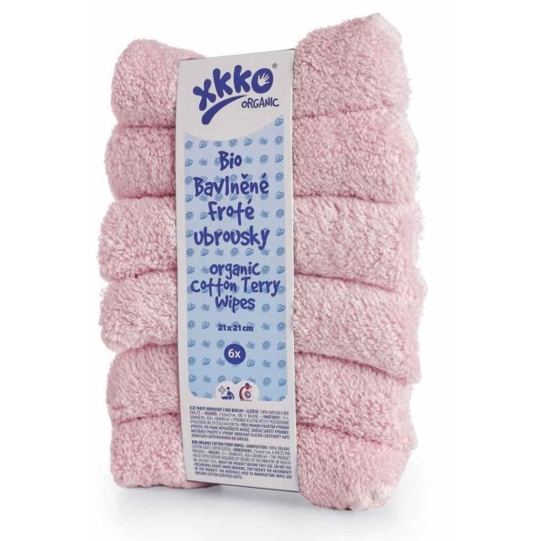 xkko Organic Wipes Frotteetücher Bio-Baumwolle 6 Stück Rosa