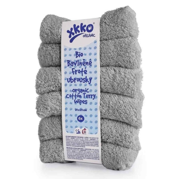 xkko Organic Wipes Frotteetücher Bio-Baumwolle 6 Stück Grau