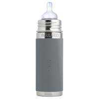 Purakiki Isolierte Babyflasche 260 ml mit Silikon-Sleeve ISO grau