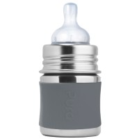 Purakiki Babyflasche 125 ml mit Silikon-Sleeve grau