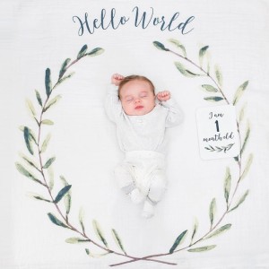 Babys First Year Swaddle-Blanket & Karten Set - Hello World