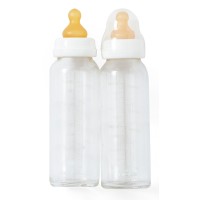 Hevea Glas-Babyflasche 240 ml 2er-Set weiß