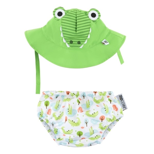 Set Badewindel & Sonnenhut UV-Schutz Alligator grün-weiß Small