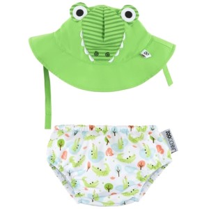 Set Badewindel & Sonnenhut UV-Schutz Alligator grün-weiß Small