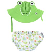 Set Badewindel & Sonnenhut UV-Schutz Alligator grün-weiß Large