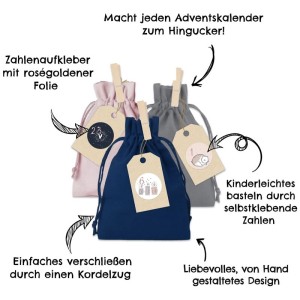 Adventskalender Stoffsäckchen zum Basteln & Befüllen Pastell