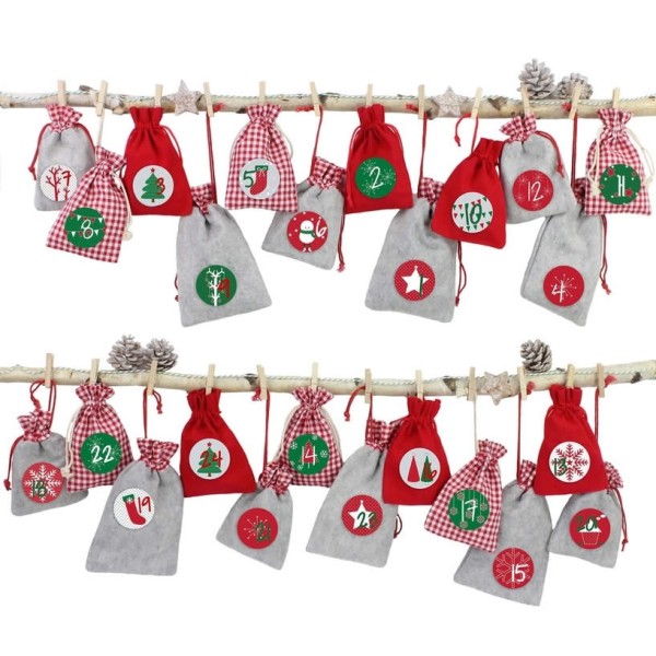 Adventskalender Stoffsäckchen zum Basteln & Befüllen Rot-Grün