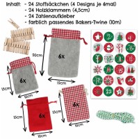 Adventskalender Stoffsäckchen zum Basteln & Befüllen Rot-Grün