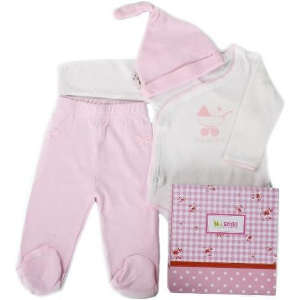 Minene Geschenkset Body, Hose & Mütze weiß-rosa