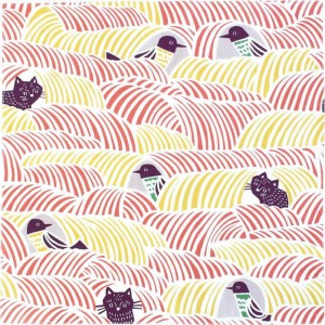 Furoshiki Tuch Cohare Cats &amp; Birds Pink 70x70 cm