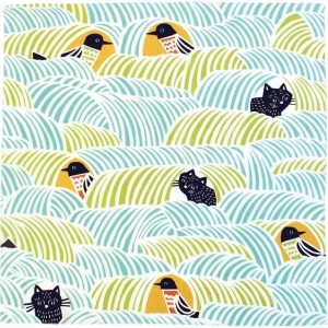 Furoshiki Tuch Cohare Cats &amp; Birds Green 70x70 cm