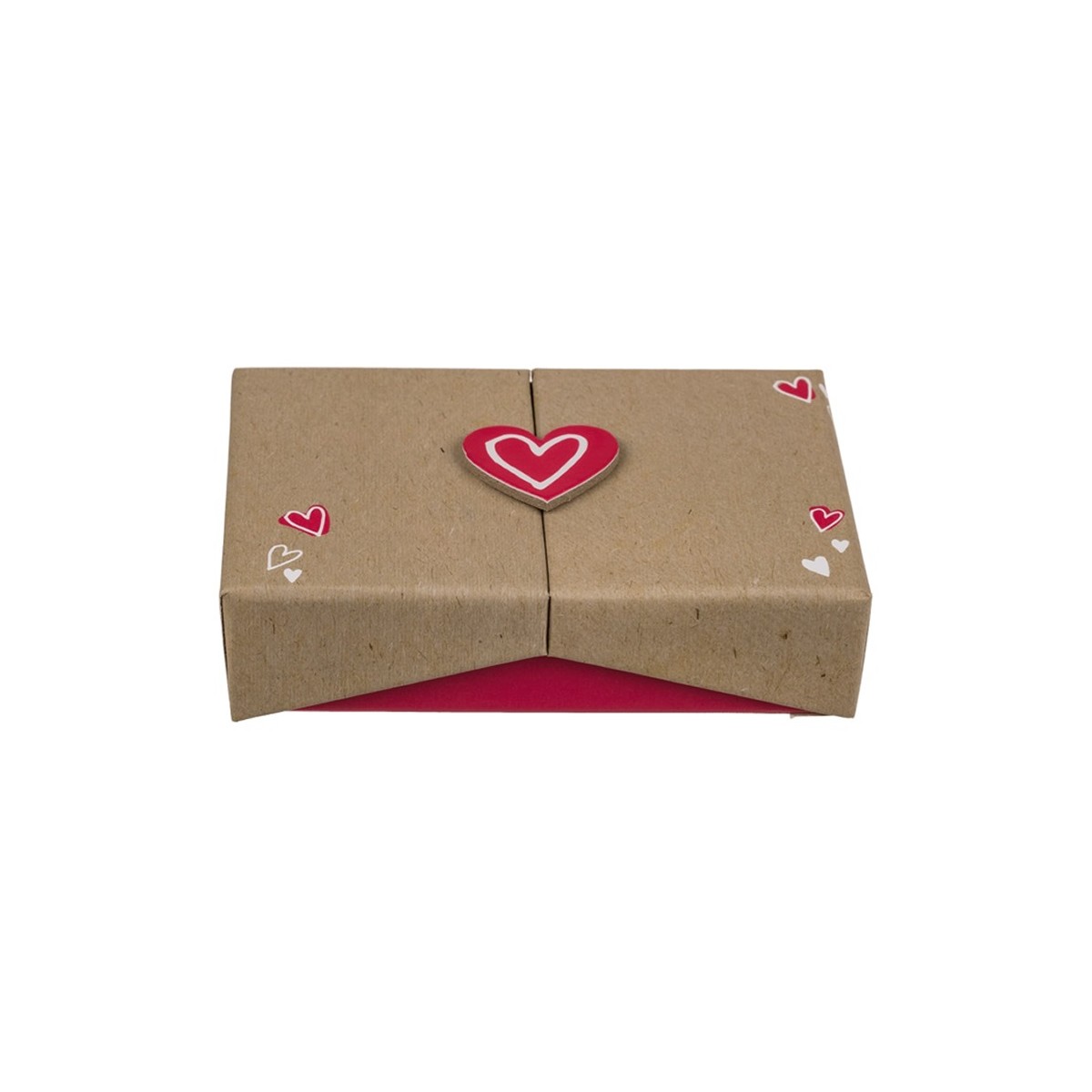 Geschenkbox Herz in Natur-Rot 12 x 8 cm