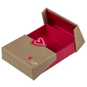 Geschenkbox Herz in Natur-Rot 12 x 8 cm