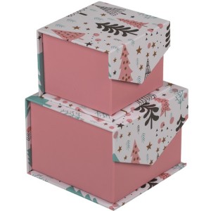 Geschenkbox mit Magnet minze/rosa Tannen 2er-Set