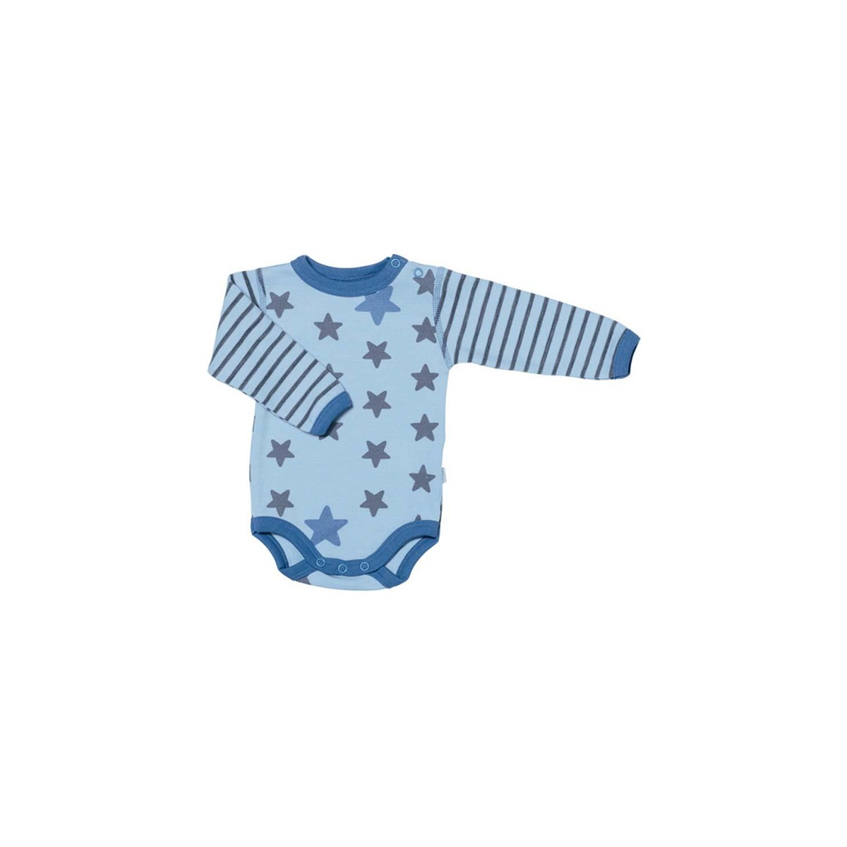 Babybody langarm Sterne blau Wolle/Baumwolle